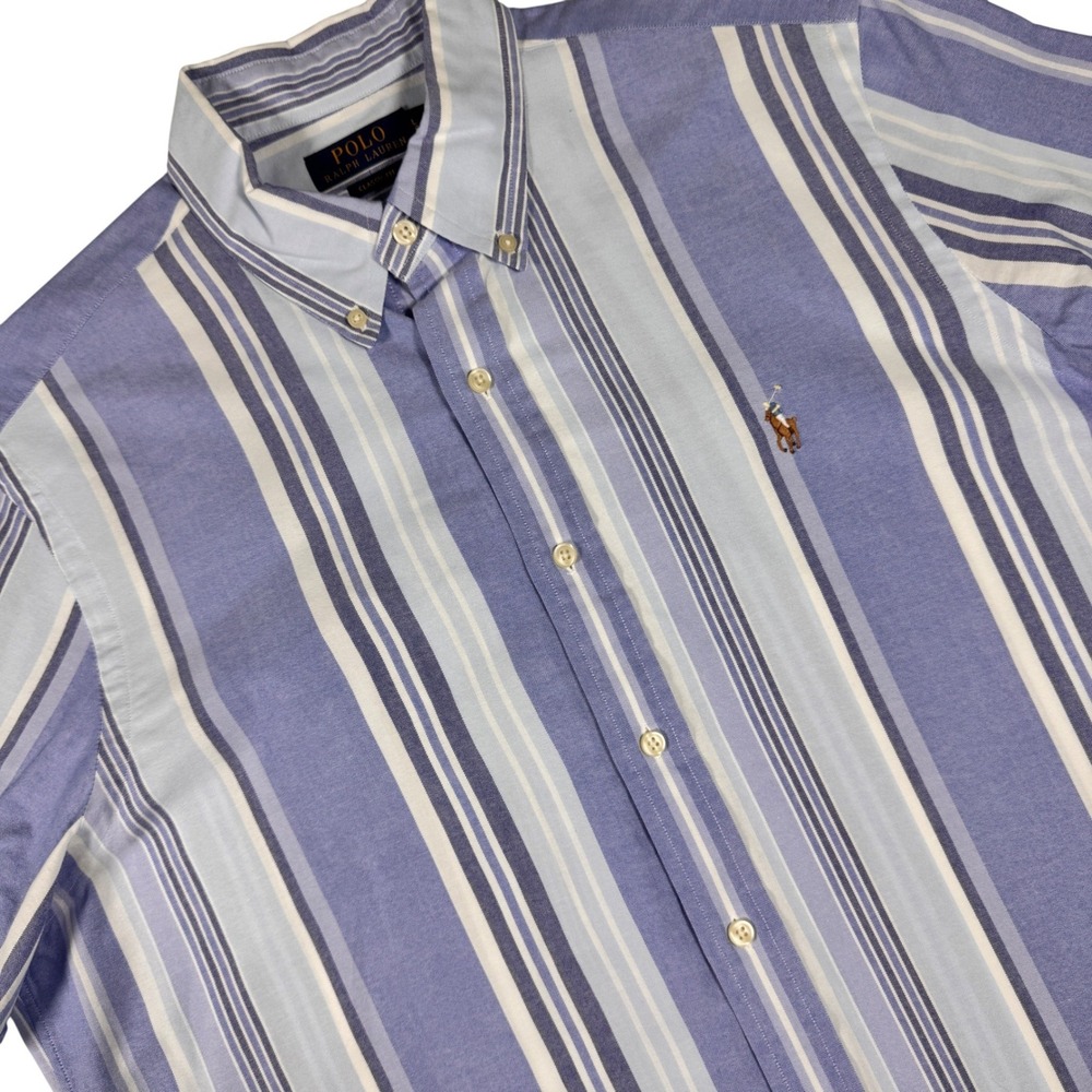 Polo Ralph Lauren Classic Fit Oxford Shirt Mens L Blue Striped Short Sleeve